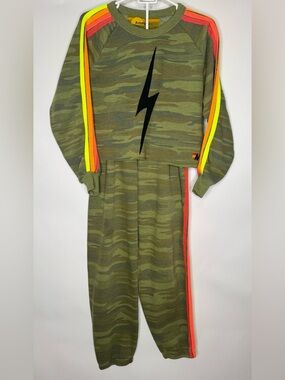 Aviator Nation 4 Stripe Cropped Sweatshirt and Sweatpants Set